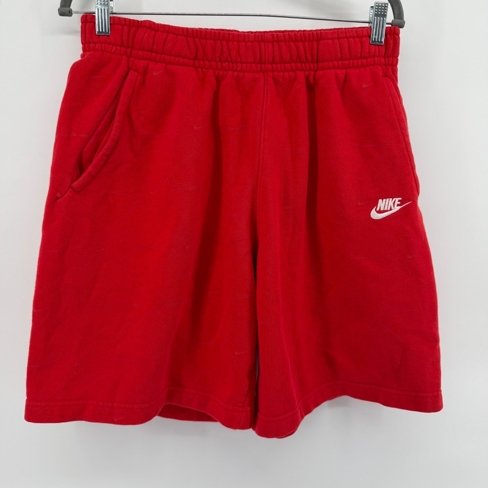 Nike Shorts Mens Large Red Fleece Tonal Swoosh Print Relaxed Sporty Athletic Gym